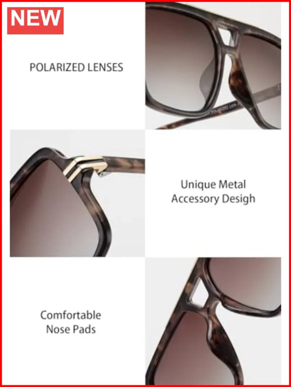 Retro Oversized Polarized Square Sunglasses Womens Unisex